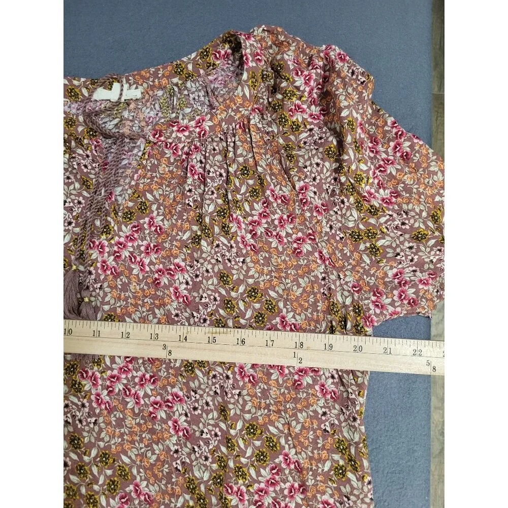Jane + Delancey Women's M Floral Boho Lace Trim Blouse Peasant Tassel Festival - Picture 6 of 9